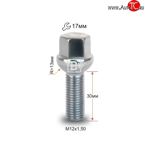 107 р. Колёсный болт длиной 30 мм Вектор M12 1.5 30 под гаечный ключ Jetour Traveller (2023-2025)