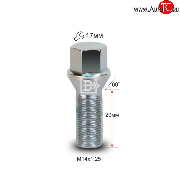 146 р. Колёсный болт длиной 29 мм Вектор M14 1.25 29 под гаечный ключ (пос.место: конус) Mini Cabrio R57 рестайлинг (2009-2015)