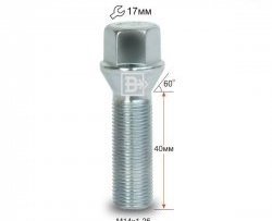 Колёсный болт длиной 40 мм Вектор M14 1.25 40 под гаечный ключ 