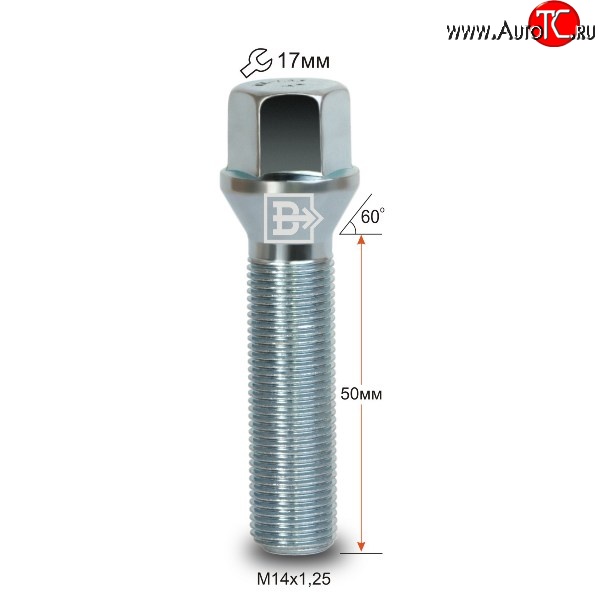 178 р. Колёсный болт длиной 50 мм Вектор M14 1.25 50 под гаечный ключ Mini Cabrio R57 рестайлинг (2009-2015)