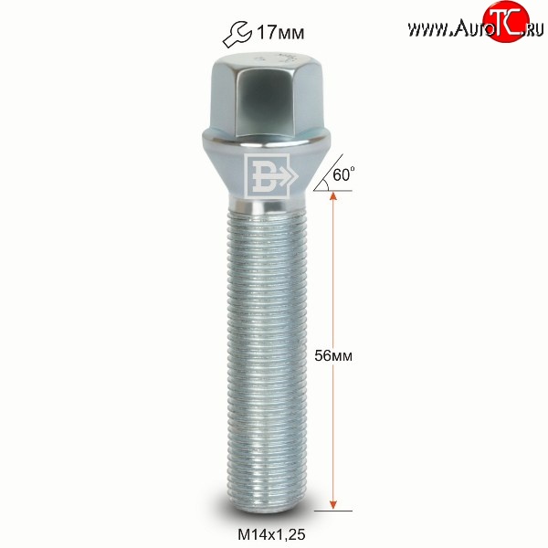 195 р. Колёсный болт длиной 56 мм Вектор M14 1.25 56 под гаечный ключ Mini Cabrio R57 рестайлинг (2009-2015)