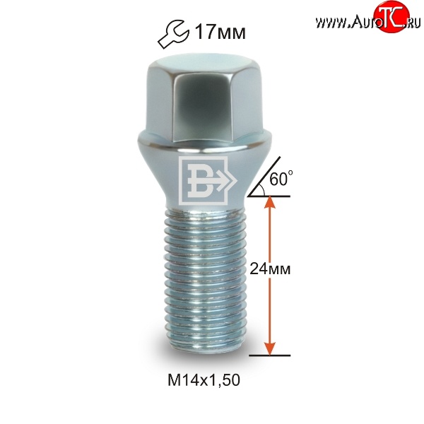 79 р. Колёсный болт длиной 24 мм Вектор M14 1.5 24 под гаечный ключ Mini Cooper (2006-2014)