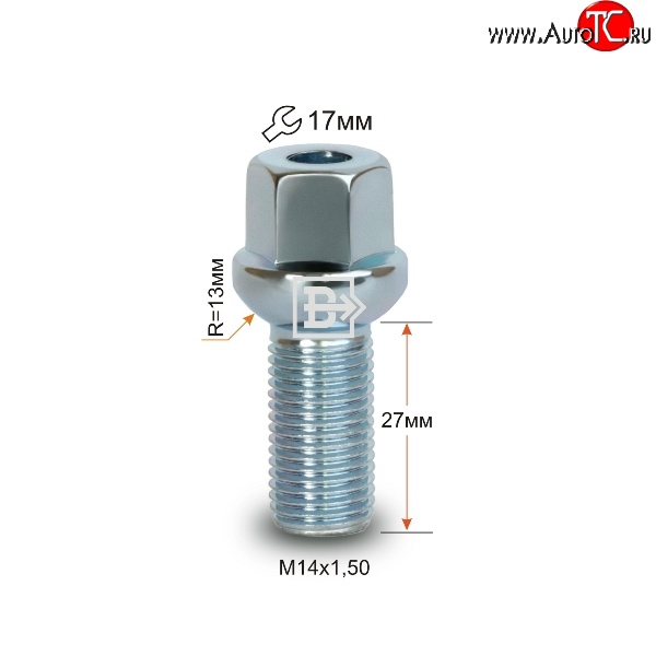 123 р. Колёсный болт длиной 27 мм Вектор M14 1.5 27 под гаечный ключ Geely Atlas FX11 (2023-2025)