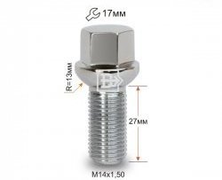 112 р. Колёсный болт длиной 27 мм Вектор M14 1.5 27 под гаечный ключ (пос.место: сфера) Lexus LX570 J200 2-ой рестайлинг (2015-2022). Увеличить фотографию 1