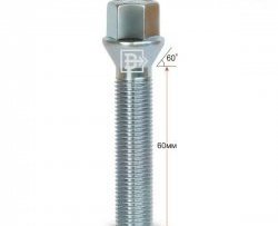 178 р. Колёсный болт длиной 60 мм Вектор M14 1.5 60 под гаечный ключ    с доставкой в г. Воронеж. Увеличить фотографию 1