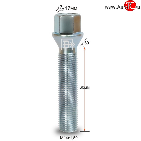 178 р. Колёсный болт длиной 60 мм Вектор M14 1.5 60 под гаечный ключ    с доставкой в г. Воронеж
