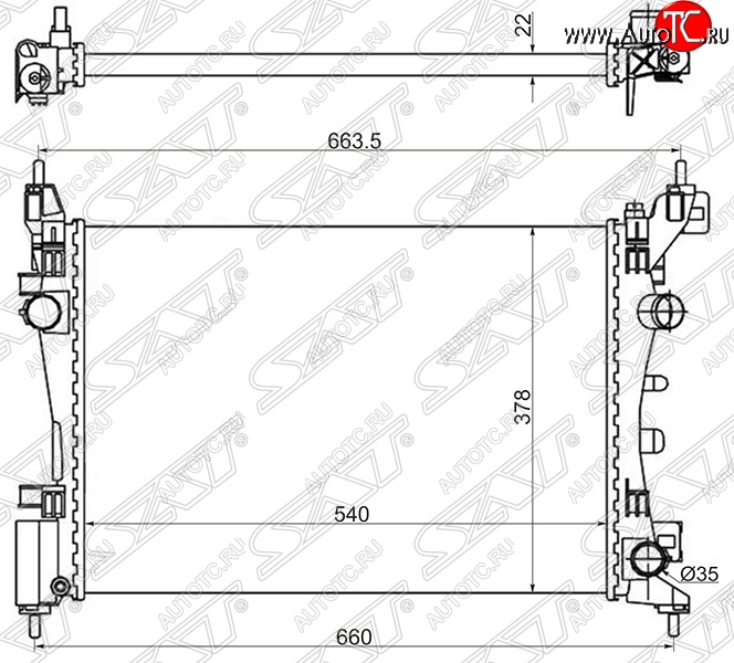 6 549 р. Радиатор двигателя SAT (пластинчатый, 1.0/1.2/1.4/1.6, МКПП/АКПП) Fiat Grande Punto (2005-2012)  с доставкой в г. Воронеж