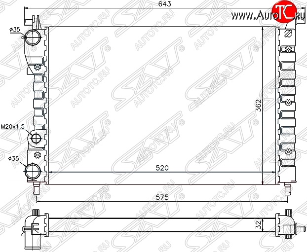 6 399 р. Радиатор двигателя SAT (пластинчатый, МКПП)  Fiat Palio  178 - Siena  с доставкой в г. Воронеж