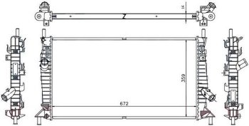 Радиатор двигателя (пластинчатый, 1.4/1.6/1.6D/1.8/1.8TD/2.0/2.0D, МКПП/АКПП) SAT Ford Focus 2 хэтчбэк 5 дв. дорестайлинг (2004-2008)