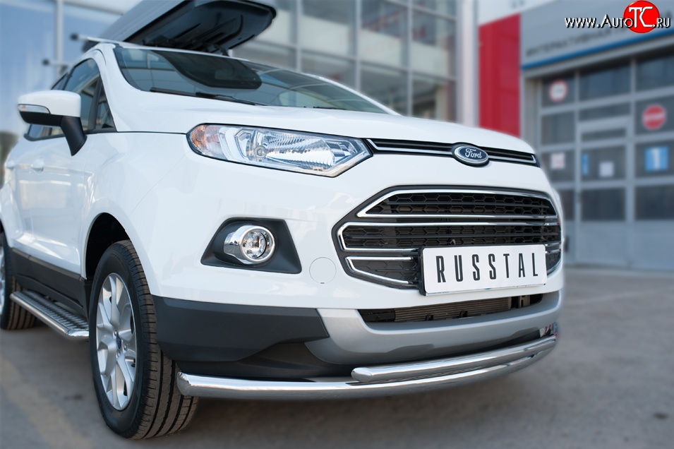 17 699 р. Защита переднего бампера (2 трубыØ63 и 42 мм, нержавейка) SLITKOFF  Ford EcoSport (2013-2019) дорестайлинг  с доставкой в г. Воронеж
