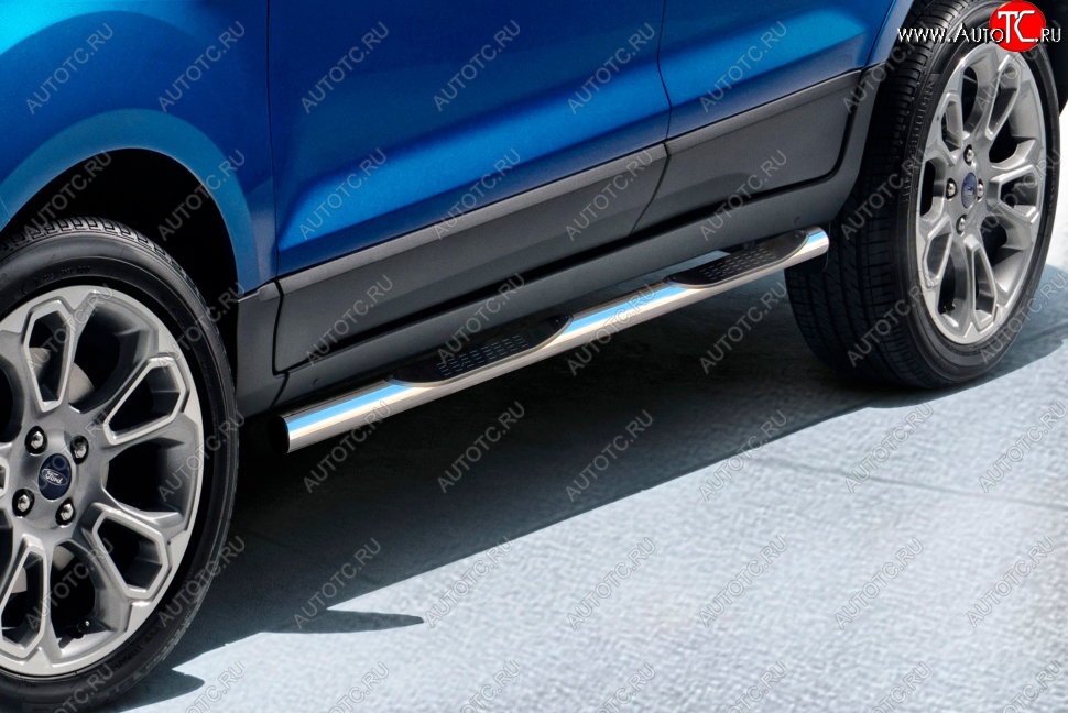 19 499 р. Защита порогов Slitkoff (d76 мм, с проступями)  Ford EcoSport  B515 (2017-2019) рестайлинг (Нержавейка, Полированная)  с доставкой в г. Воронеж