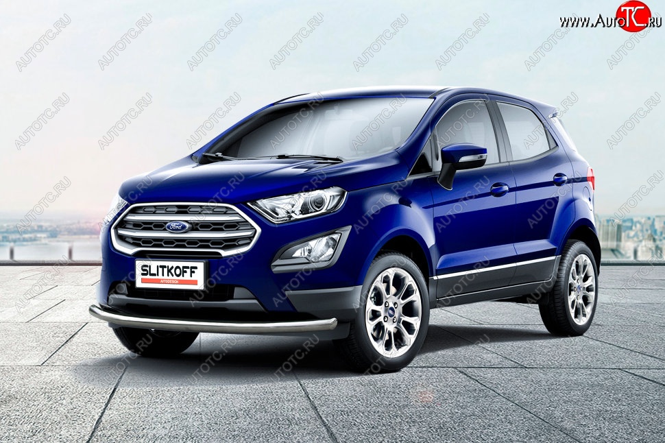 12 649 р. Защита заднего бампера Slitkoff (d57 мм)  Ford EcoSport  B515 (2017-2019) рестайлинг (Нержавейка, Полированная)  с доставкой в г. Воронеж