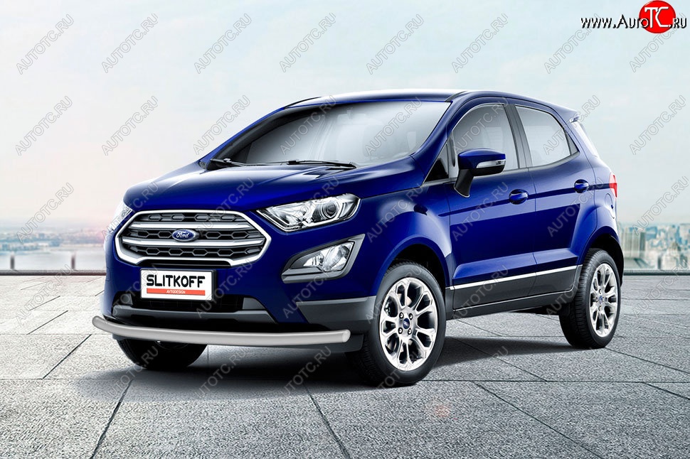 8 849 р. Защита заднего бампера Slitkoff (d57 мм)  Ford EcoSport  B515 (2017-2019) рестайлинг (Сталь с полимерным покрытием. Цвет: серебристый)  с доставкой в г. Воронеж