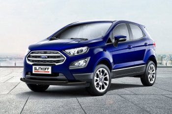 10 299 р. Защита переднего бампера Slitkoff (двойная, d57/42) Ford EcoSport B515 рестайлинг (2017-2019) (Сталь с полимерным покрытием. Цвет: чёрный)  с доставкой в г. Воронеж. Увеличить фотографию 1