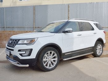 17 999 р. Защита переднего бампера (2 трубыØ63 и 42 мм, нержавейка) SLITKOFF Ford Explorer U502 2-ой рестайлинг, 5 дв. (2017-2019)  с доставкой в г. Воронеж. Увеличить фотографию 2