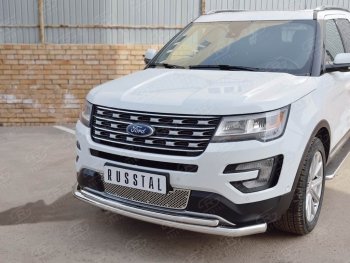 17 999 р. Защита переднего бампера (2 трубыØ63 и 42 мм, нержавейка) SLITKOFF Ford Explorer U502 2-ой рестайлинг, 5 дв. (2017-2019)  с доставкой в г. Воронеж. Увеличить фотографию 4