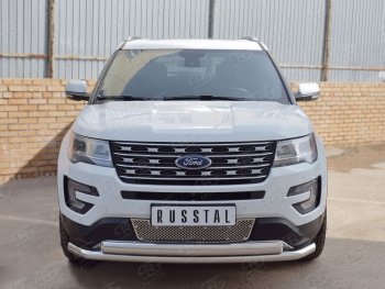13 849 р. Защита переднего бампера (2 трубыØ63 и 75х42 мм, нержавейка) Russtal Ford Explorer U502 2-ой рестайлинг, 5 дв. (2017-2019)  с доставкой в г. Воронеж. Увеличить фотографию 2