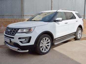 13 849 р. Защита переднего бампера (2 трубыØ63 и 75х42 мм, нержавейка) Russtal Ford Explorer U502 2-ой рестайлинг, 5 дв. (2017-2019)  с доставкой в г. Воронеж. Увеличить фотографию 3