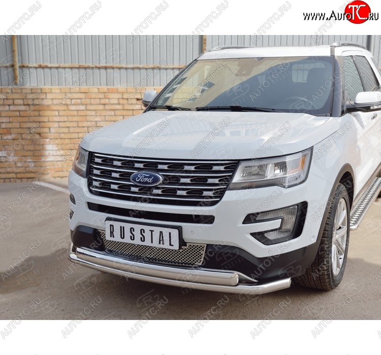13 849 р. Защита переднего бампера (2 трубыØ63 и 75х42 мм, нержавейка) Russtal Ford Explorer U502 2-ой рестайлинг, 5 дв. (2017-2019)  с доставкой в г. Воронеж