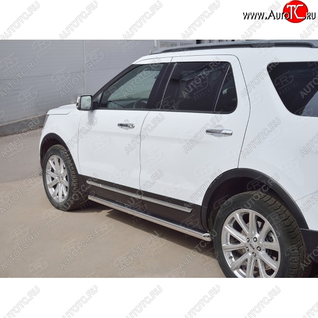 19 999 р. Защита порогов SLITKOFF из круглой трубы диаметром 63 мм SLITKOFF v1 Ford Explorer U502 2-ой рестайлинг, 5 дв. (2017-2019)  с доставкой в г. Воронеж