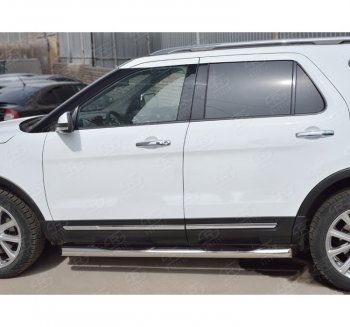 Защита порогов из трубы d76 мм с пластиковыми вставками для ног SLITKOFF v1 Ford Explorer  U502 (2015-2019) 1-ый рестайлинг, 5 дв., 2-ой рестайлинг, 5 дв.