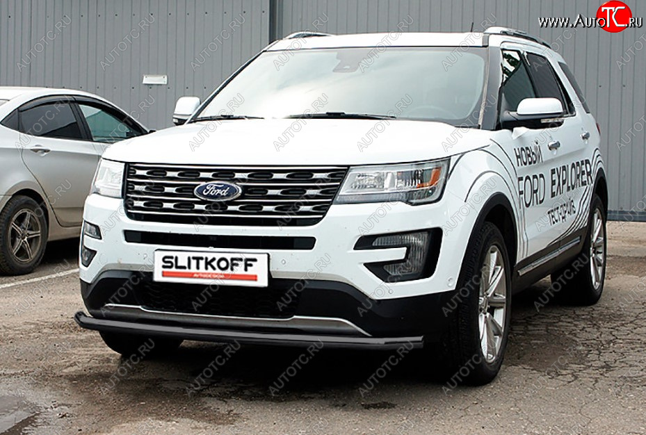 9 499 р. Защита переднего бампера Slitkoff (Ø 57 мм). Ford Explorer U502 1-ый рестайлинг, 5 дв. (2015-2018) (Сталь с полимерным покрытием. Цвет: черный)  с доставкой в г. Воронеж
