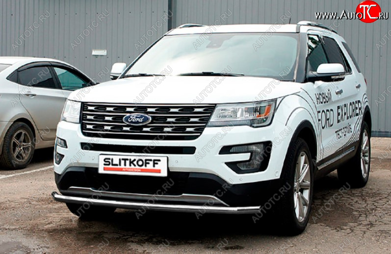 9 499 р. Защита переднего бампера Slitkoff (Ø 57 мм).  Ford Explorer  U502 (2015-2018) 1-ый рестайлинг, 5 дв. (Сталь с полимерным покрытием. Цвет: серебристый)  с доставкой в г. Воронеж