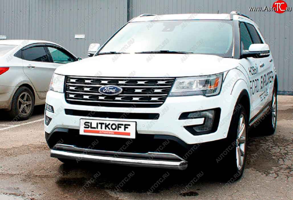 11 699 р. Защита переднего бампера Slitkoff (Ø 76 мм).  Ford Explorer  U502 (2015-2018) 1-ый рестайлинг, 5 дв. (Цвет: серебристый)  с доставкой в г. Воронеж