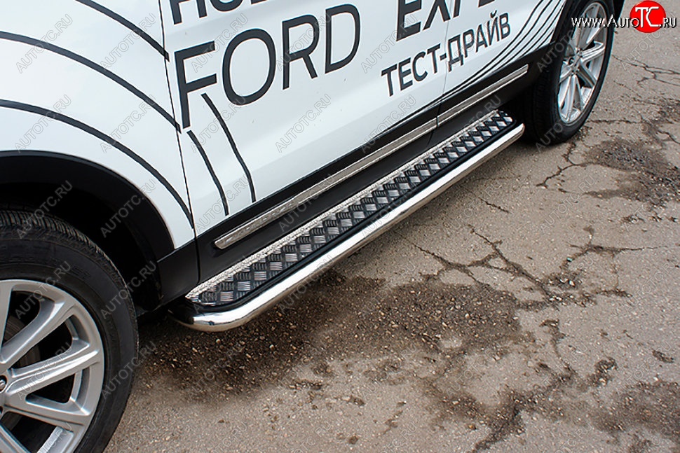 22 899 р. Защита порогов Slitkoff (d57, с листом) Ford Explorer U502 2-ой рестайлинг, 5 дв. (2017-2019) (Нержавейка)  с доставкой в г. Воронеж