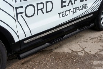 23 999 р. Защита порогов Slitkoff (d76, с проступями)  Ford Explorer  U502 (2017-2019) 2-ой рестайлинг, 5 дв. (Нержавейка, Полированная)  с доставкой в г. Воронеж. Увеличить фотографию 2