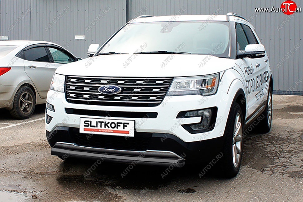 11 699 р. Защита переднего бампера Slitkoff (d76 мм) Ford Explorer U502 2-ой рестайлинг, 5 дв. (2017-2019) (Сталь с полимерным покрытием. Цвет: чёрный)  с доставкой в г. Воронеж
