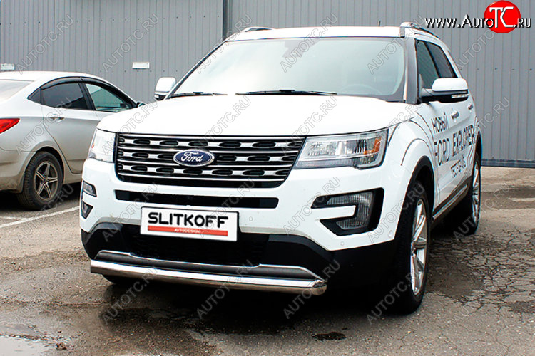 11 699 р. Защита переднего бампера Slitkoff (Ø 76 мм)  Ford Explorer  U502 (2017-2019) 2-ой рестайлинг, 5 дв. (Цвет: серебристый)  с доставкой в г. Воронеж