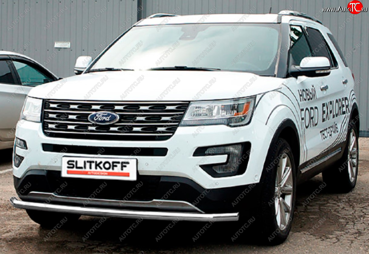 9 499 р. Защита переднего бампера Slitkoff (Ø 57 мм).  Ford Explorer  U502 (2017-2019) 2-ой рестайлинг, 5 дв. (Сталь с полимерным покрытием. Цвет: серебристый)  с доставкой в г. Воронеж
