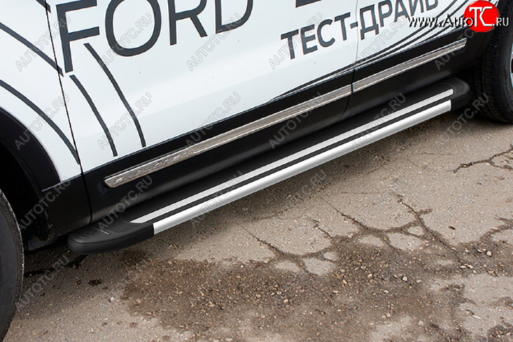 11 299 р. Пороги алюминиевые Slitkoff  Ford Explorer  U502 (2017-2019) 2-ой рестайлинг, 5 дв. (Luxe Black)  с доставкой в г. Воронеж