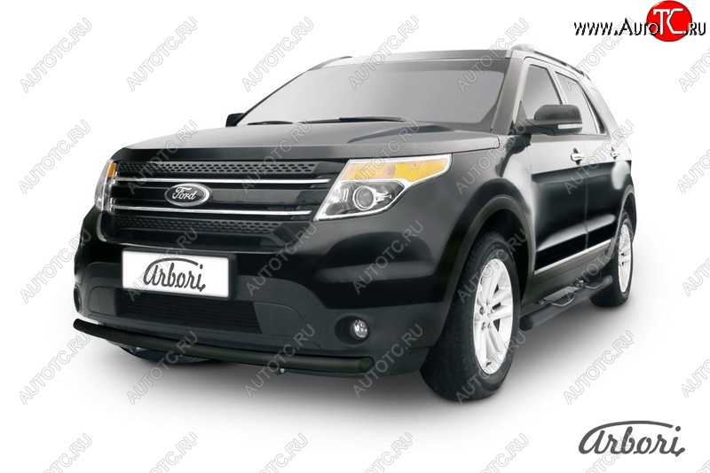 7 019 р. Защита переднего бампера Arbori (черная, 1 труба d57 mm).  Ford Explorer  U502 (2010-2016) дорестайлинг  с доставкой в г. Воронеж