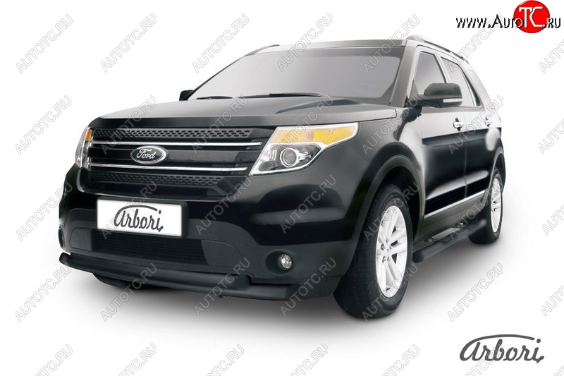 10 079 р. Защита переднего бампера Arbori (черная, 2 трубы d76 и 57 mm)  Ford Explorer  U502 (2010-2016) дорестайлинг  с доставкой в г. Воронеж