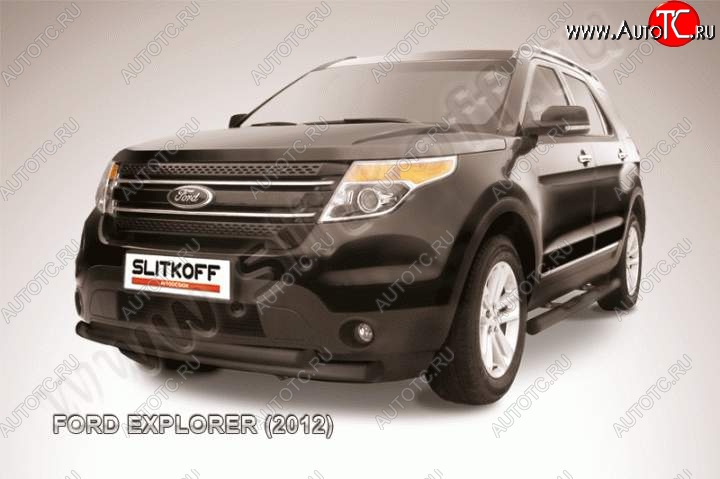 13 599 р. Защита переднего бампера из труб d76/d57 Slitkoff  Ford Explorer  U502 (2010-2016) дорестайлинг (Цвет: серебристый)  с доставкой в г. Воронеж