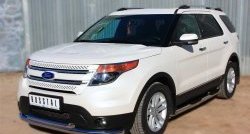 83 999 р. Защита порогов с пластиковыми вставками для ног из круглой трубы диаметром 76 мм Russtal Ford Explorer U502 дорестайлинг (2010-2016) (Защита порогов с со скосами на торцах (вариант 1))  с доставкой в г. Воронеж. Увеличить фотографию 9