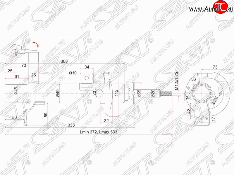 2 699 р. Правый амортизатор передний SAT Mazda Verisa DC (2004-2015)  с доставкой в г. Воронеж