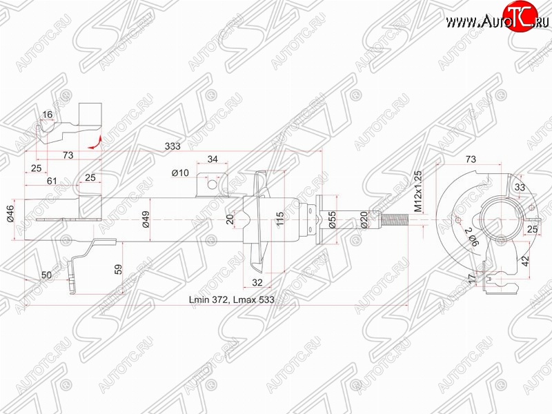 2 699 р. Левый амортизатор передний SAT Mazda Verisa DC (2004-2015)  с доставкой в г. Воронеж