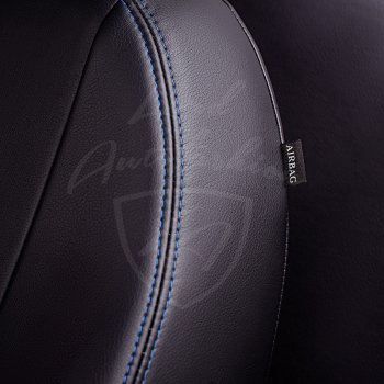 7 199 р. Чехлы для сидений Lord Autofashion Турин Ромб (экокожа)  Ford Focus  2 (2004-2011)  седан дорестайлинг, универсал дорестайлинг, хэтчбэк 3 дв. дорестайлинг, хэтчбэк 5 дв. дорестайлинг, седан рестайлинг, универсал рестайлинг, хэтчбэк 3 дв. рестайлинг, хэтчбэк 5 дв. рестайлинг (Черный, вставка черная, строчка синяя)  с доставкой в г. Воронеж. Увеличить фотографию 2