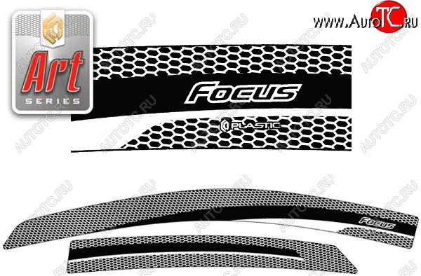 2 159 р. Дефлектора окон CA-Plastic Ford Focus 2 хэтчбэк 5 дв. дорестайлинг (2004-2008) (Серия Art белая, Без хром.молдинга)  с доставкой в г. Воронеж
