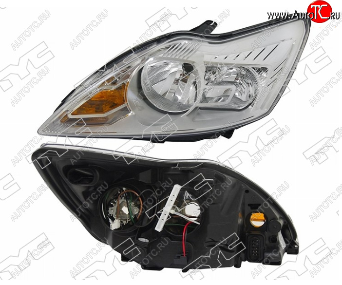 8 549 р. Левая фара (хром, с электрокорректором) TYC  Ford Focus  2 (2007-2011) седан рестайлинг, универсал рестайлинг, хэтчбэк 3 дв. рестайлинг, хэтчбэк 5 дв. рестайлинг  с доставкой в г. Воронеж