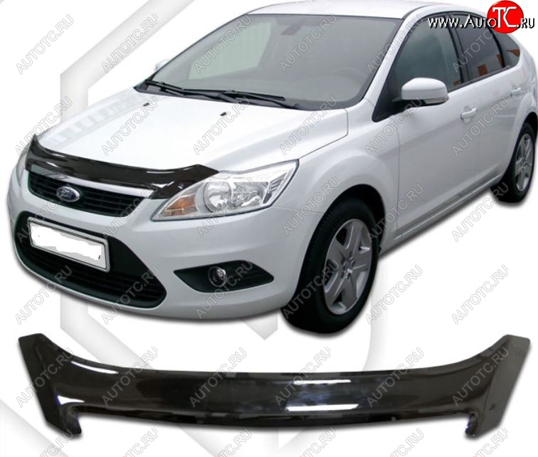 1 989 р. Дефлектор капота CA-Plastiс Ford Focus 2 седан рестайлинг (2007-2011) (Classic черный, Без надписи)  с доставкой в г. Воронеж