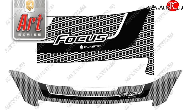 2 199 р. Дефлектор капота CA-Plastiс  Ford Focus  2 (2007-2011) седан рестайлинг (Серия Art серебро)  с доставкой в г. Воронеж