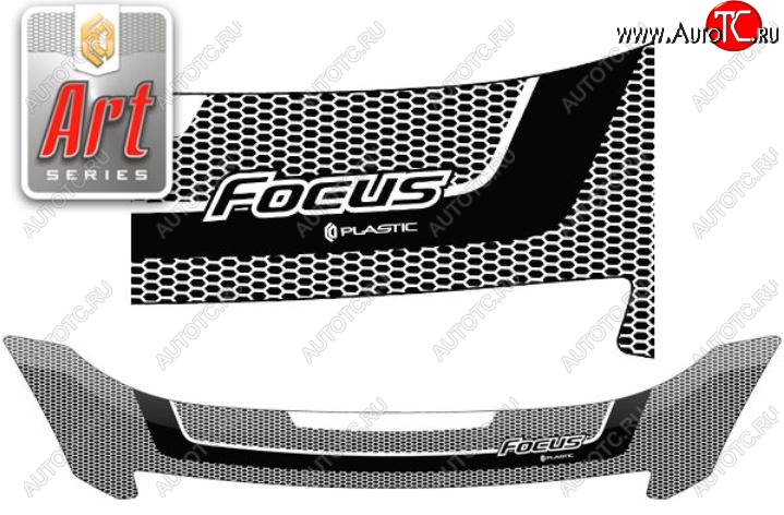 2 199 р. Дефлектор капота CA-Plastiс  Ford Focus  2 (2007-2011) универсал рестайлинг (Серия Art черная)  с доставкой в г. Воронеж