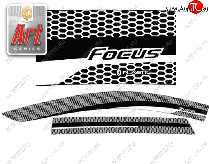 2 159 р. Дефлектора окон CA-Plastic  Ford Focus  2 (2007-2011) универсал рестайлинг (Серия Art черная, Без хром.молдинга)  с доставкой в г. Воронеж