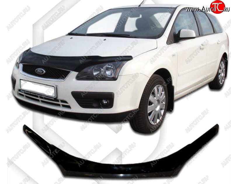 2 379 р. Дефлектор капота CA-Plastiс exclusive Ford Focus 2 хэтчбэк 3 дв. дорестайлинг (2004-2007) (Classic черный, Без надписи)  с доставкой в г. Воронеж