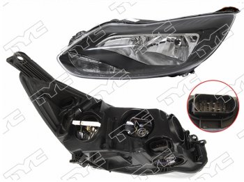 Левая фара (чёрная, с корректором) TYC Ford Focus 3 универсал дорестайлинг (2010-2015)