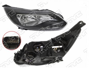 Правая фара (чёрная, с корректором) TYC Ford Focus 3 универсал дорестайлинг (2010-2015)